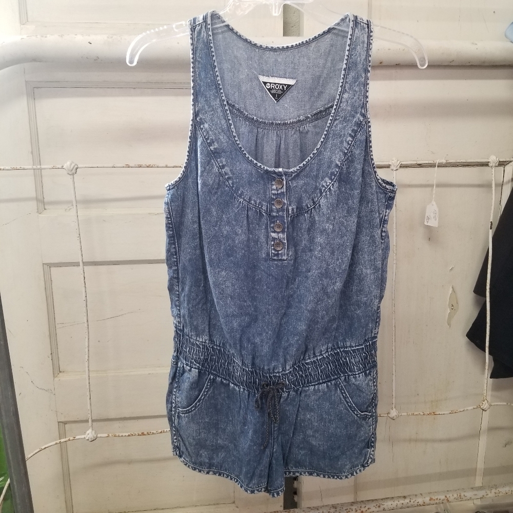 Roxy Small Stone Acid Wash Chambray Denim Romper